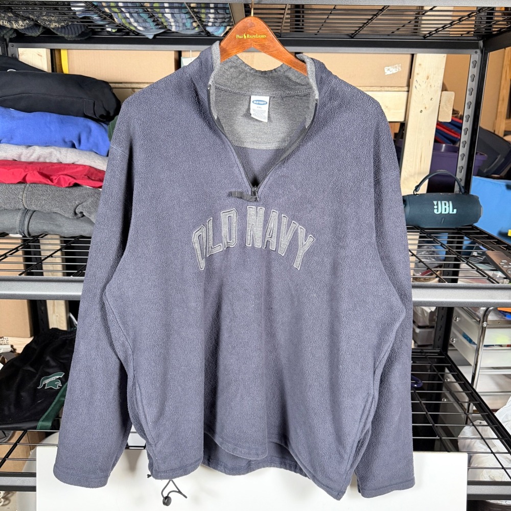 Old Navy Mens Fleece Pullover Sweatshirt Gray Logo Quarter Zip‎ XXLarge